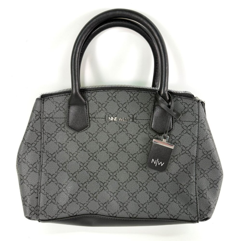 Nine West Dark Gray / Black Handbag Purse Silver Zipper Logo 3-Compartment Tote